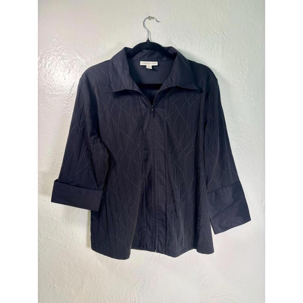 Textured Blouse‎ Jacket Full Zip Black XL Office Goth Grandmacore Layering Chic